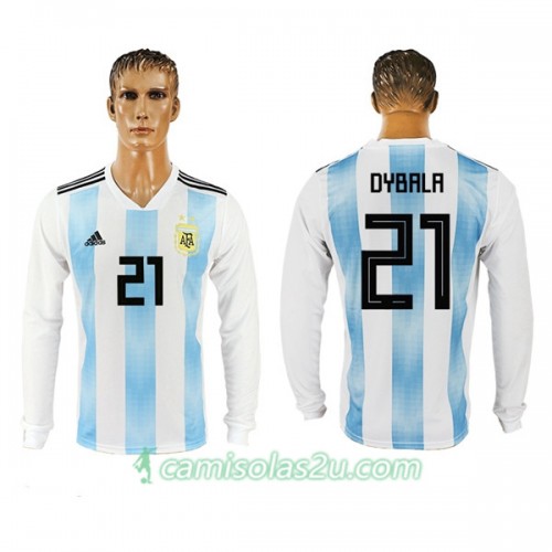 Camisolas de Futebol Argentina Dybala 21 Equipamento Principal Copa do Mundo 2018 Manga Comprida Camisolas de Futebol Argentina Dybala 21 Equipamento Principal Copa do Mundo 2018 Manga Comprida